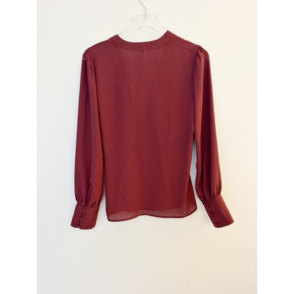 Express Maroon Surplice Tie Front Wrap Blouse Size Small - Picture 3 of 7